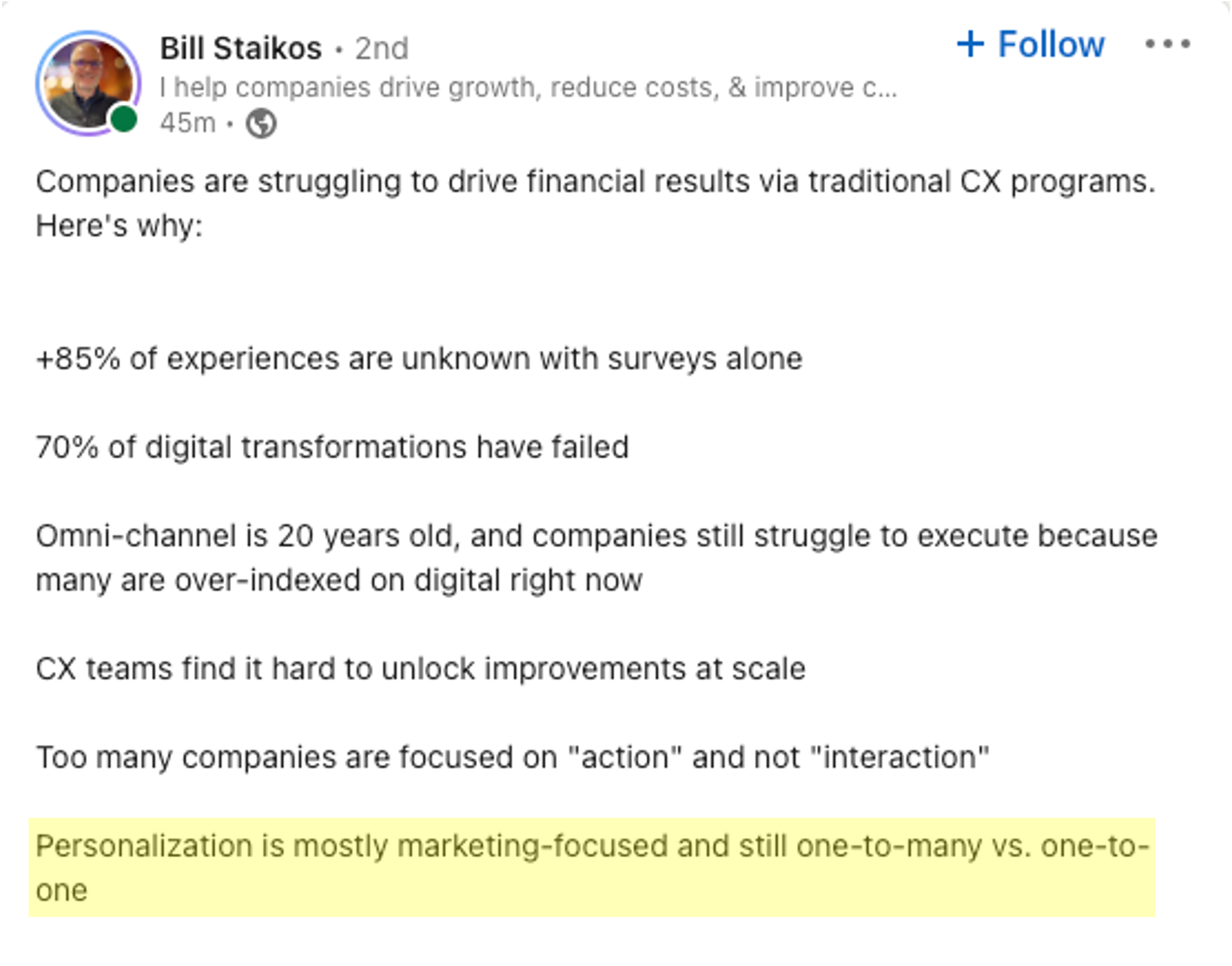 Personalization is mostly marketing-focused and still one-to-many