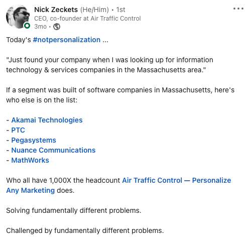 Nick Zeckets bad personalized marketing